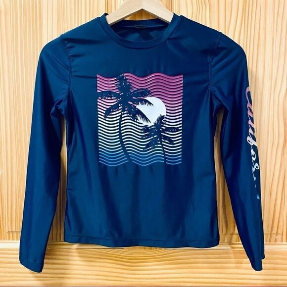Old Navy navy blue long sleeve rashguard California palm tree design swim shirt - Picture 1 of 5